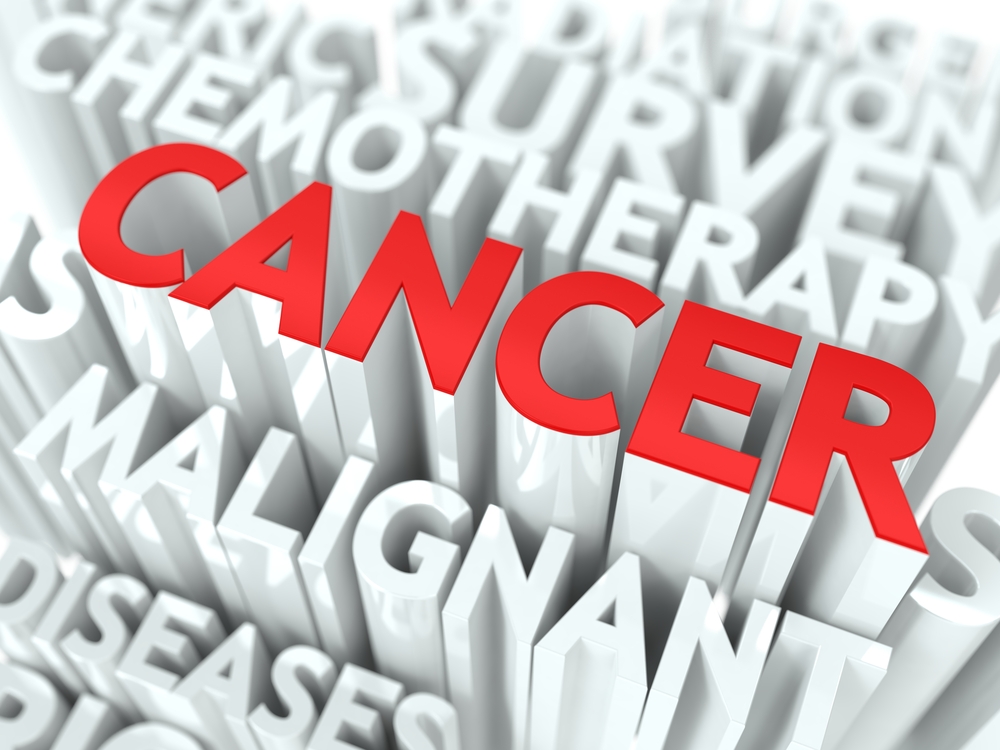Cancer Background Design. Word of Red Color Located over Word Cloud of White Color.-2
